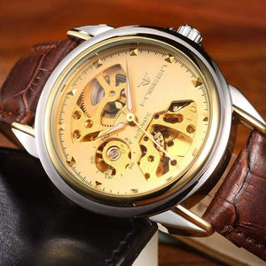 Planet Gates Men Two-tone Gold Skeleton Wristwatch for Women Horloge 30M Waterproof Steel Automatic Watch for Men Clock Lover's Watches