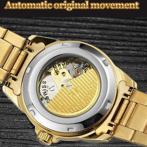 Planet Gates Men Two-tone Gold Skeleton Wristwatch for Women Horloge 30M Waterproof Steel Automatic Watch for Men Clock Lover's Watches