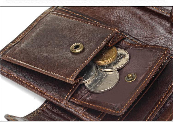 Planet Gates Men Wallet Oil Wax Cowhide Genuine Leather Wallets Coin Purse Clutch Hasp Open Top Quality Retro Short Wallet 13.5cm