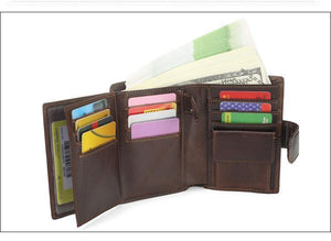 Planet Gates Men Wallet Oil Wax Cowhide Genuine Leather Wallets Coin Purse Clutch Hasp Open Top Quality Retro Short Wallet 13.5cm