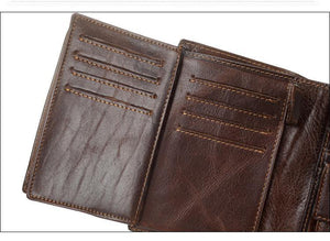 Planet Gates Men Wallet Oil Wax Cowhide Genuine Leather Wallets Coin Purse Clutch Hasp Open Top Quality Retro Short Wallet 13.5cm