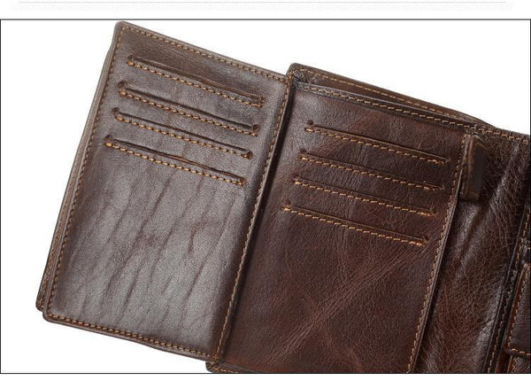 Planet Gates Men Wallet Oil Wax Cowhide Genuine Leather Wallets Coin Purse Clutch Hasp Open Top Quality Retro Short Wallet 13.5cm
