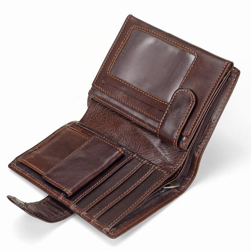 Planet Gates Men Wallet Oil Wax Cowhide Genuine Leather Wallets Coin Purse Clutch Hasp Open Top Quality Retro Short Wallet 13.5cm