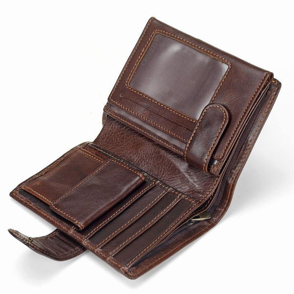 Planet Gates Men Wallet Oil Wax Cowhide Genuine Leather Wallets Coin Purse Clutch Hasp Open Top Quality Retro Short Wallet 13.5cm