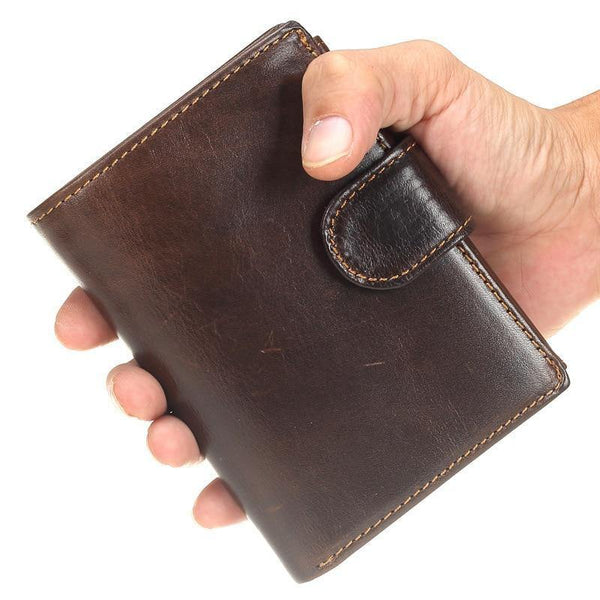 Planet Gates Men Wallet Oil Wax Cowhide Genuine Leather Wallets Coin Purse Clutch Hasp Open Top Quality Retro Short Wallet 13.5cm