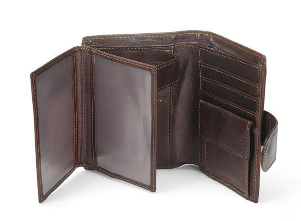 Planet Gates Men Wallet Oil Wax Cowhide Genuine Leather Wallets Coin Purse Clutch Hasp Open Top Quality Retro Short Wallet 13.5cm