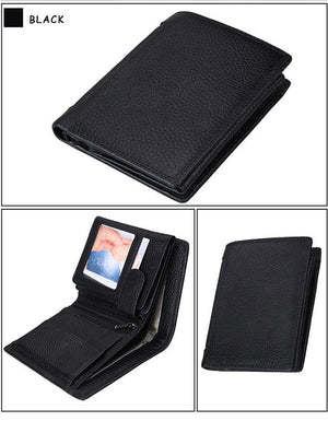 Planet Gates Men Wallet Soft Genuine Leather Wallet Big Capacity Purse Vintage Coin Pocket RFID Brush Card Holder Vertical Wallet
