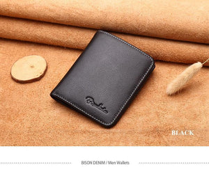 Planet Gates Men Wallets Black Genuine Leather Purse For Men Business Card Holder Men's Wallet Mini N4429