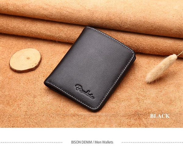 Planet Gates Men Wallets Black Genuine Leather Purse For Men Business Card Holder Men's Wallet Mini N4429