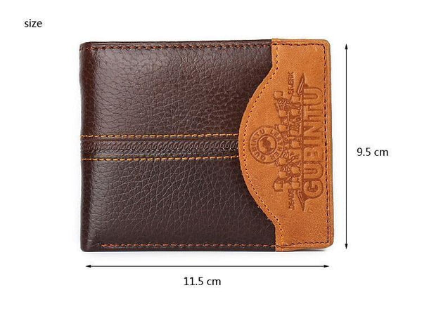 Planet Gates Men Wallets Genuine Leather Brand Wallet Short Patchwork Leather Purse with Zipper Coin Pocket