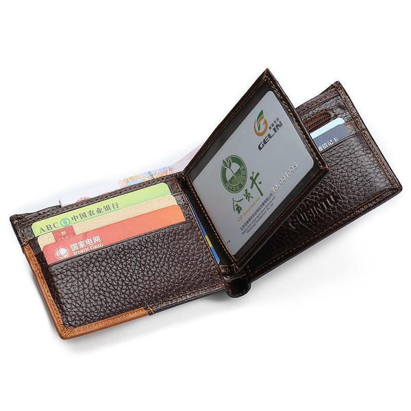 Planet Gates Men Wallets Genuine Leather Brand Wallet Short Patchwork Leather Purse with Zipper Coin Pocket