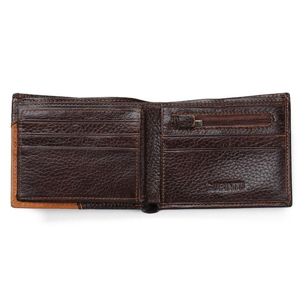 Planet Gates Men Wallets Genuine Leather Brand Wallet Short Patchwork Leather Purse with Zipper Coin Pocket