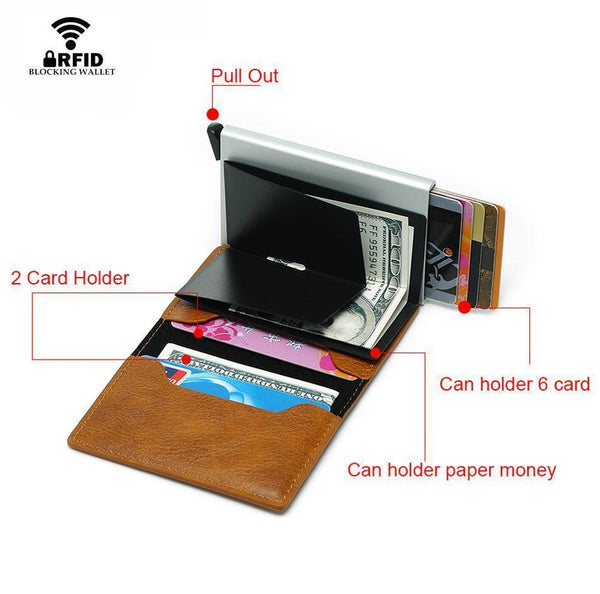Planet Gates Men Wallets Money Bag Short Male Purse  Small Slim Leather Smart Wallets Pop Up Metal Mini Wallets