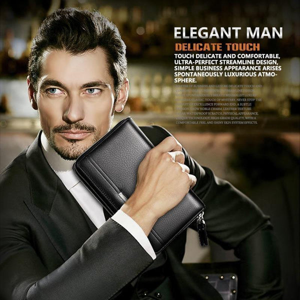 Planet Gates Men wallets with coin pocket long zipper coin purse for men clutch business Male Wallet Double zipper Vintage Large Wallet Purse