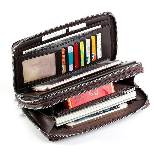 Planet Gates Men wallets with coin pocket long zipper coin purse for men clutch business Male Wallet Double zipper Vintage Large Wallet Purse