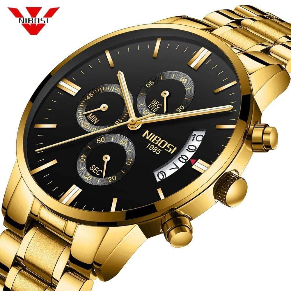 Planet Gates Men Watch Chronograph Sport Mens Watches Top Brand Luxury Waterproof Full Steel Quartz Gold Clock Men Relogio Masculino