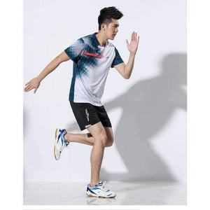 Planet Gates Men White Blue Sets / S Male / Female Tennis shirts , Suits tennis men , table tennis Clothing , badminton Jerseys Shorts , pingpong Shorts Clothes