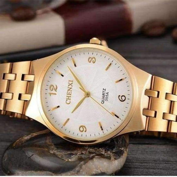 Planet Gates Мъжки бял циферблат 2018 Нова мода CHENXI Маркови Дамски Мъжки Кварцов Часовник Рокля Ръчни Часовници Модни Ежедневни Двойки Златни Часовници За Влюбени