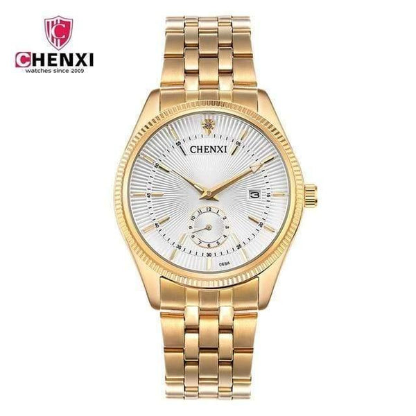 Planet Gates Men White Gold Watch Men Women Unique Design Calendar Stainless Steel Couple Lover's Wristwatch Golden Business Casual