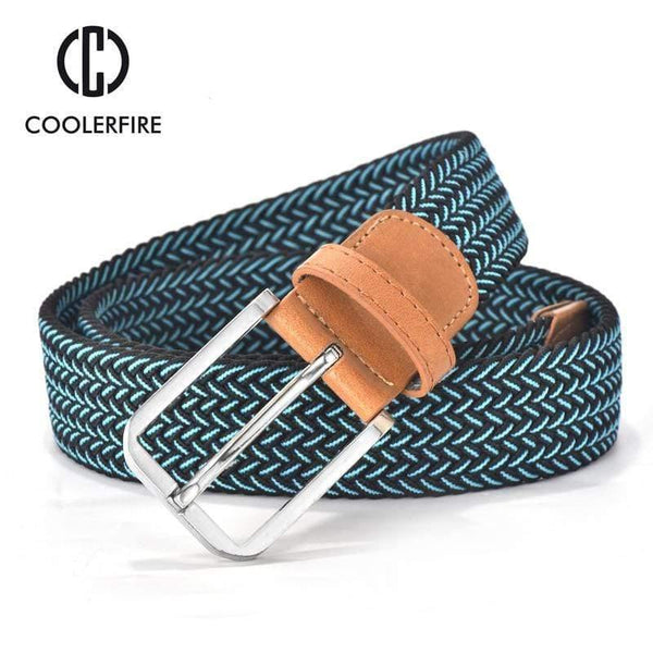 Men Women's Casual Knitted Belt Woven Canvas Elastic Stretch Belt  Plain Webbing Belt Metal Buckle Black MQ003