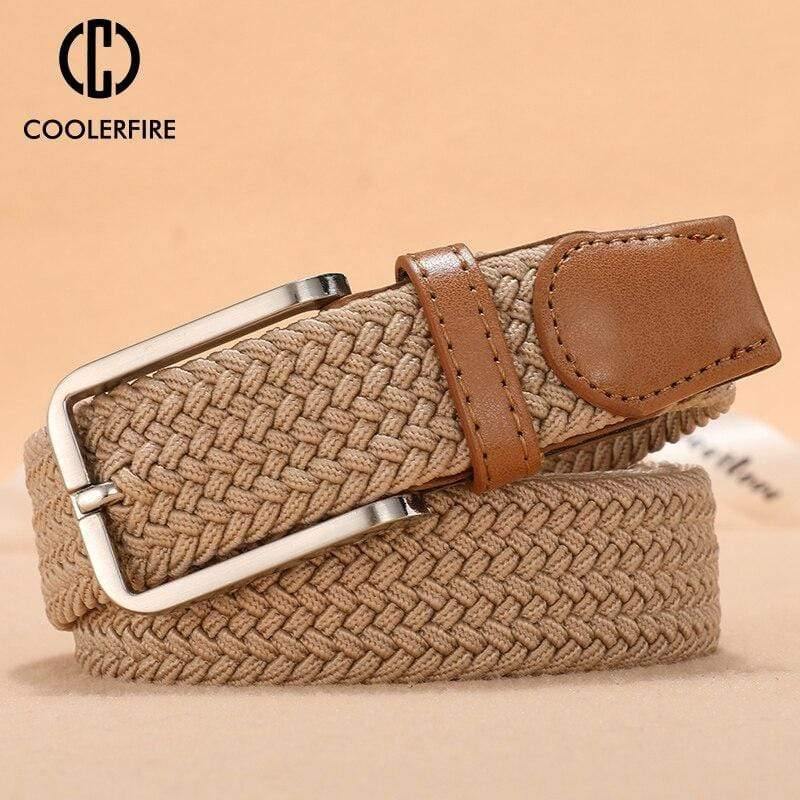 Men Women's Casual Knitted Belt Woven Canvas Elastic Stretch Belt  Plain Webbing Belt Metal Buckle Black MQ003