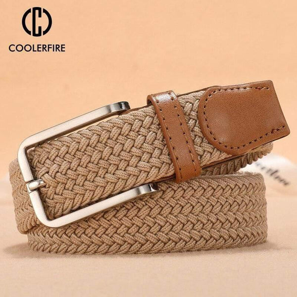 Men Women's Casual Knitted Belt Woven Canvas Elastic Stretch Belt  Plain Webbing Belt Metal Buckle Black MQ003