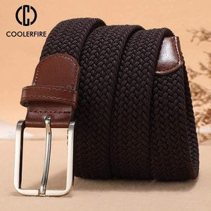 Men Women's Casual Knitted Belt Woven Canvas Elastic Stretch Belt  Plain Webbing Belt Metal Buckle Black MQ003