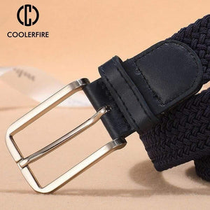 Men Women's Casual Knitted Belt Woven Canvas Elastic Stretch Belt  Plain Webbing Belt Metal Buckle Black MQ003