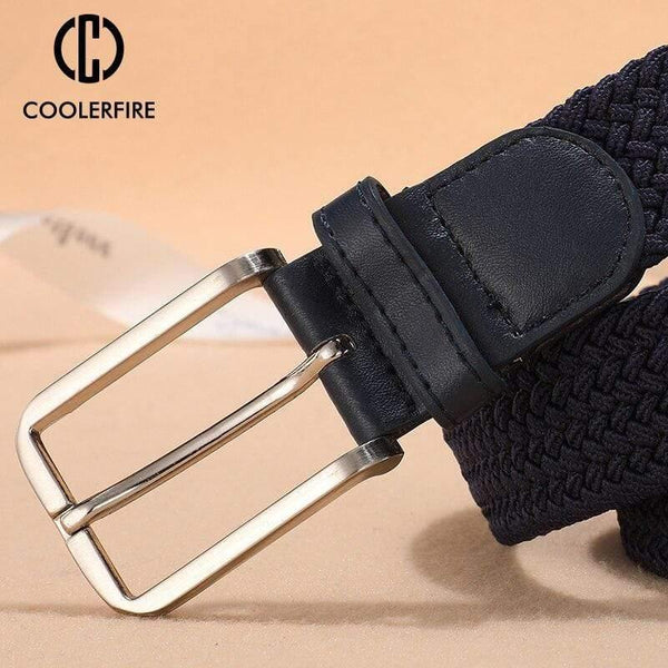 Men Women's Casual Knitted Belt Woven Canvas Elastic Stretch Belt  Plain Webbing Belt Metal Buckle Black MQ003