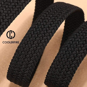 Men Women's Casual Knitted Belt Woven Canvas Elastic Stretch Belt  Plain Webbing Belt Metal Buckle Black MQ003