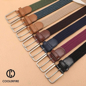 Men Women's Casual Knitted Belt Woven Canvas Elastic Stretch Belt  Plain Webbing Belt Metal Buckle Black MQ003