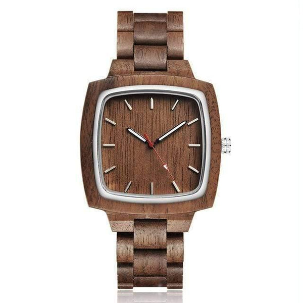 Planet Gates Men Wood Watch Couple Watch Men Women Lover Gift Wrist Watches Male Female Brown Walnut Wood Square Dial Quartz Wristwatch Reloj Clock