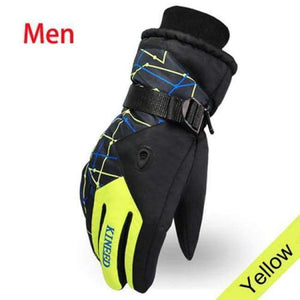 Planet Gates men yellow / Free Size Resistant riding Ski Gloves  Mountain Skiing Snowmobile Waterproof Snow Motorcycle Gloves Windproof Guanti moto