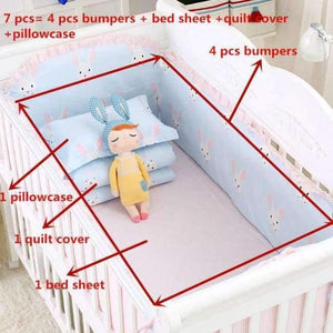 Planet Gates mengxiaotu 7Pcs Hot ! Baby Bedding Set 100% Cotton Crib Bedding Set Baby Cot Protector Safe Bumpers Bed Sheet Quilt Cover Pillowcase