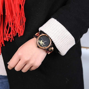 Planet Gates Mens 44mm Quartz Watch Men reloj mujer Elk Engraving Wooden Women Watches in Wood Box relogio masculino Great Gift for Lover