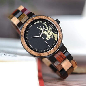 Planet Gates Mens 44mm Quartz Watch Men reloj mujer Elk Engraving Wooden Women Watches in Wood Box relogio masculino Great Gift for Lover