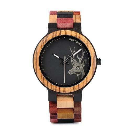 Planet Gates Mens 44mm Quartz Watch Men reloj mujer Elk Engraving Wooden Women Watches in Wood Box relogio masculino Great Gift for Lover