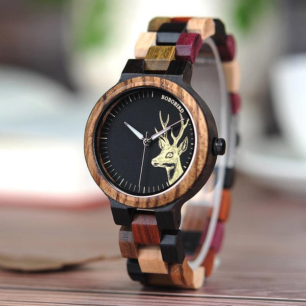 Planet Gates Mens 44mm Quartz Watch Men reloj mujer Elk Engraving Wooden Women Watches in Wood Box relogio masculino Great Gift for Lover