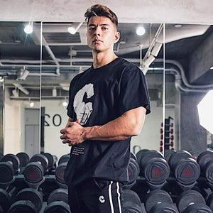 Mens Casual Fashion Cotton Printed T-shirt Gyms Fitness Workout Loose Tee Shirt Male O-Neck Tops Crossfit Brand Clothing