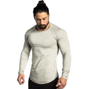 Mens Casual Fashion Long Sleeve Cotton T-shirt Gyms Fitness Bodybuilding Skinny Elasticity T Shirt Man Tee Tops Brand Clothing