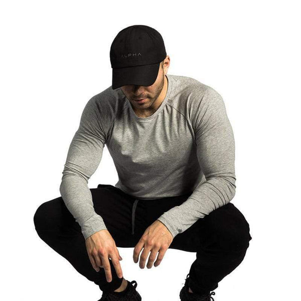 Mens Casual Fashion Long Sleeve Cotton T-shirt Gyms Fitness Bodybuilding Skinny Elasticity T Shirt Man Tee Tops Brand Clothing