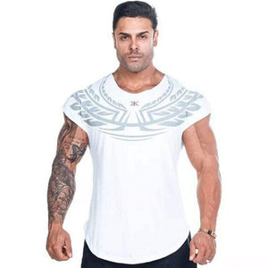 Mens Casual Fashion Printed Slim T-shirt Gyms Fitness Bodybuilding Short Sleeve Cotton T Shirt Tees Tops Male Workout Clothing