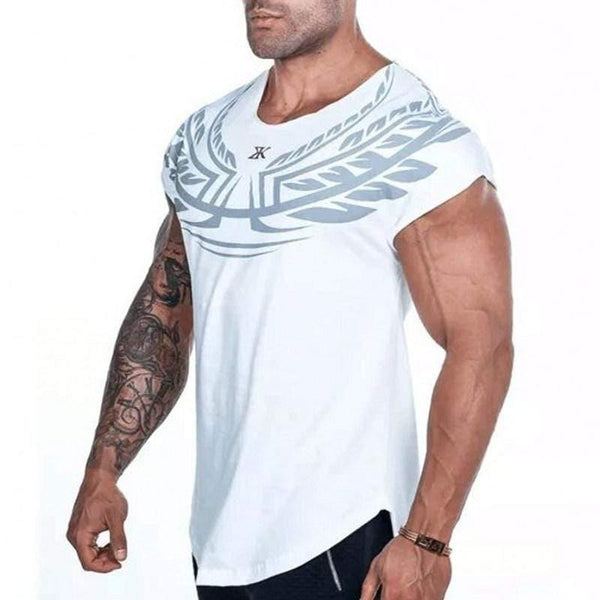 Mens Casual Fashion Printed Slim T-shirt Gyms Fitness Bodybuilding Short Sleeve Cotton T Shirt Tees Tops Male Workout Clothing
