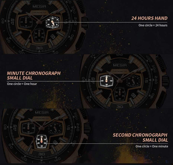 Planet Gates Mens Chronograph Sport Watches with Quartz Movement Rubber Band Luminous Wristwatch for Man Boys 2056G-1N0