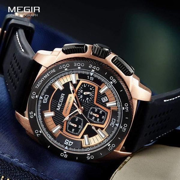 Planet Gates Mens Chronograph Sport Watches with Quartz Movement Rubber Band Luminous Wristwatch for Man Boys 2056G-1N0
