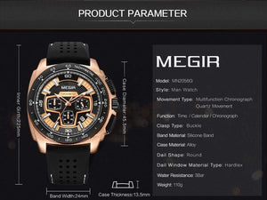 Planet Gates Mens Chronograph Sport Watches with Quartz Movement Rubber Band Luminous Wristwatch for Man Boys 2056G-1N0