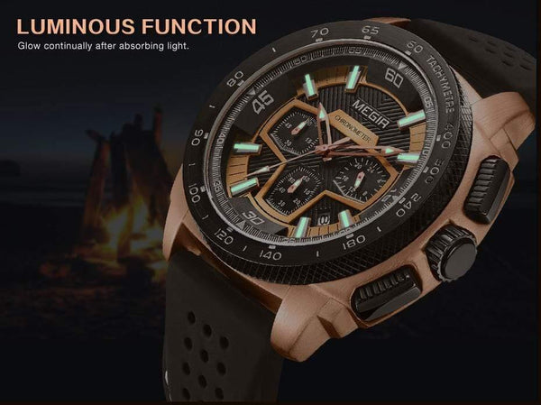 Planet Gates Mens Chronograph Sport Watches with Quartz Movement Rubber Band Luminous Wristwatch for Man Boys 2056G-1N0