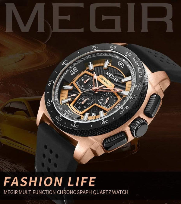 Planet Gates Mens Chronograph Sport Watches with Quartz Movement Rubber Band Luminous Wristwatch for Man Boys 2056G-1N0