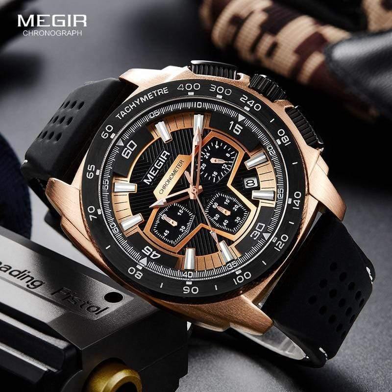 Planet Gates Mens Chronograph Sport Watches with Quartz Movement Rubber Band Luminous Wristwatch for Man Boys 2056G-1N0