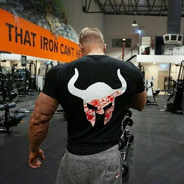 Mens Gyms Fitness Bodybuilding T-shirt Short Sleeve OX Printed Cotton T Shirt  Newest Man Casual Fashion Tee Tops Clothing